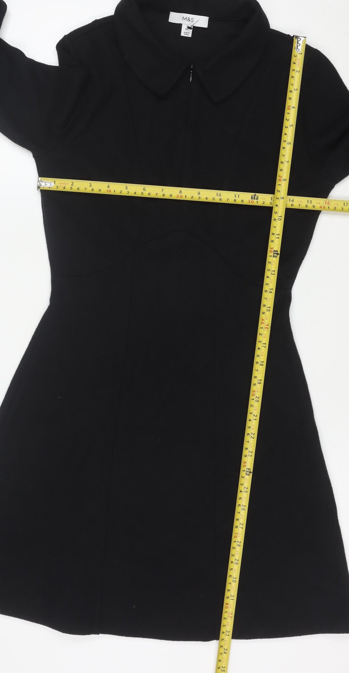 Marks and Spencer Womens Black Size 10 Fit & Flare Collared Dress