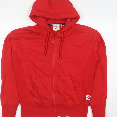 Superdry Men's Red Full Zip Hoodie Size M Regular Fit Cotton