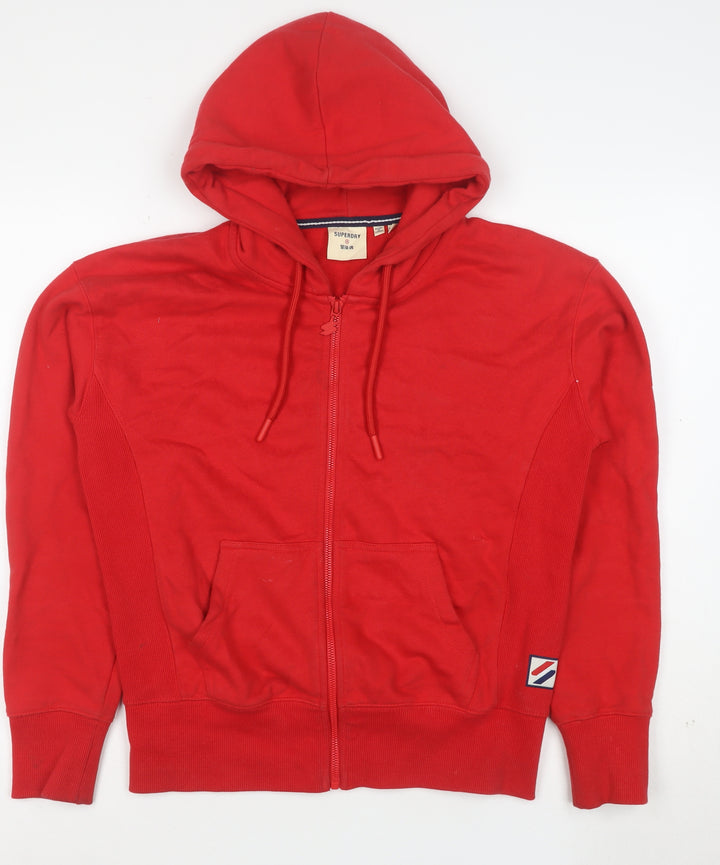 Superdry Men's Red Full Zip Hoodie Size M Regular Fit Cotton