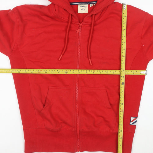 Superdry Men's Red Full Zip Hoodie Size M Regular Fit Cotton