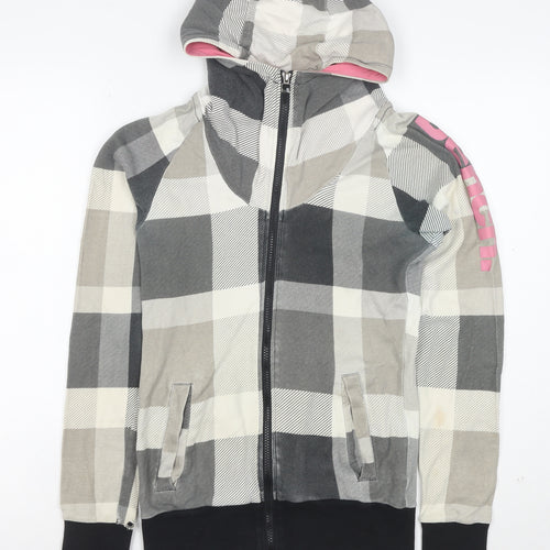 Bench Women's Grey Check Full Zip Hoodie Size M Cotton Casual