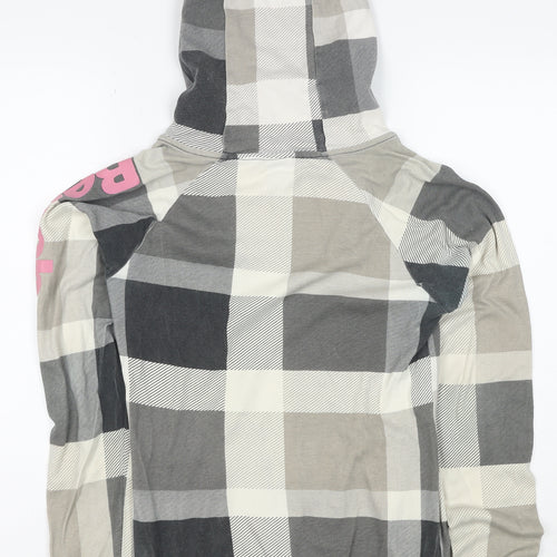 Bench Women's Grey Check Full Zip Hoodie Size M Cotton Casual