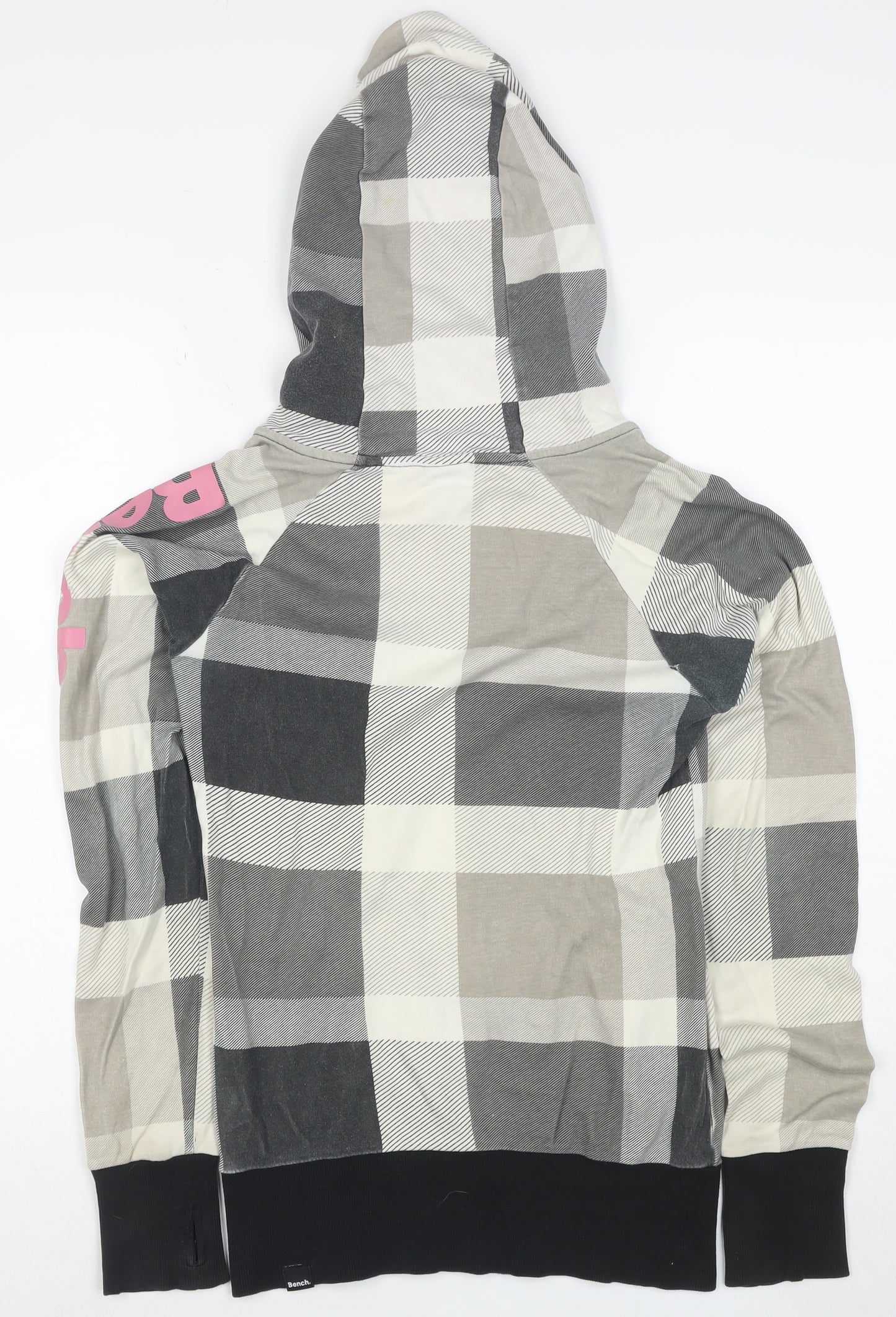 Bench Women's Grey Check Full Zip Hoodie Size M Cotton Casual