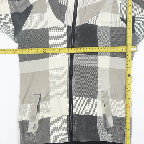 Bench Women's Grey Check Full Zip Hoodie Size M Cotton Casual
