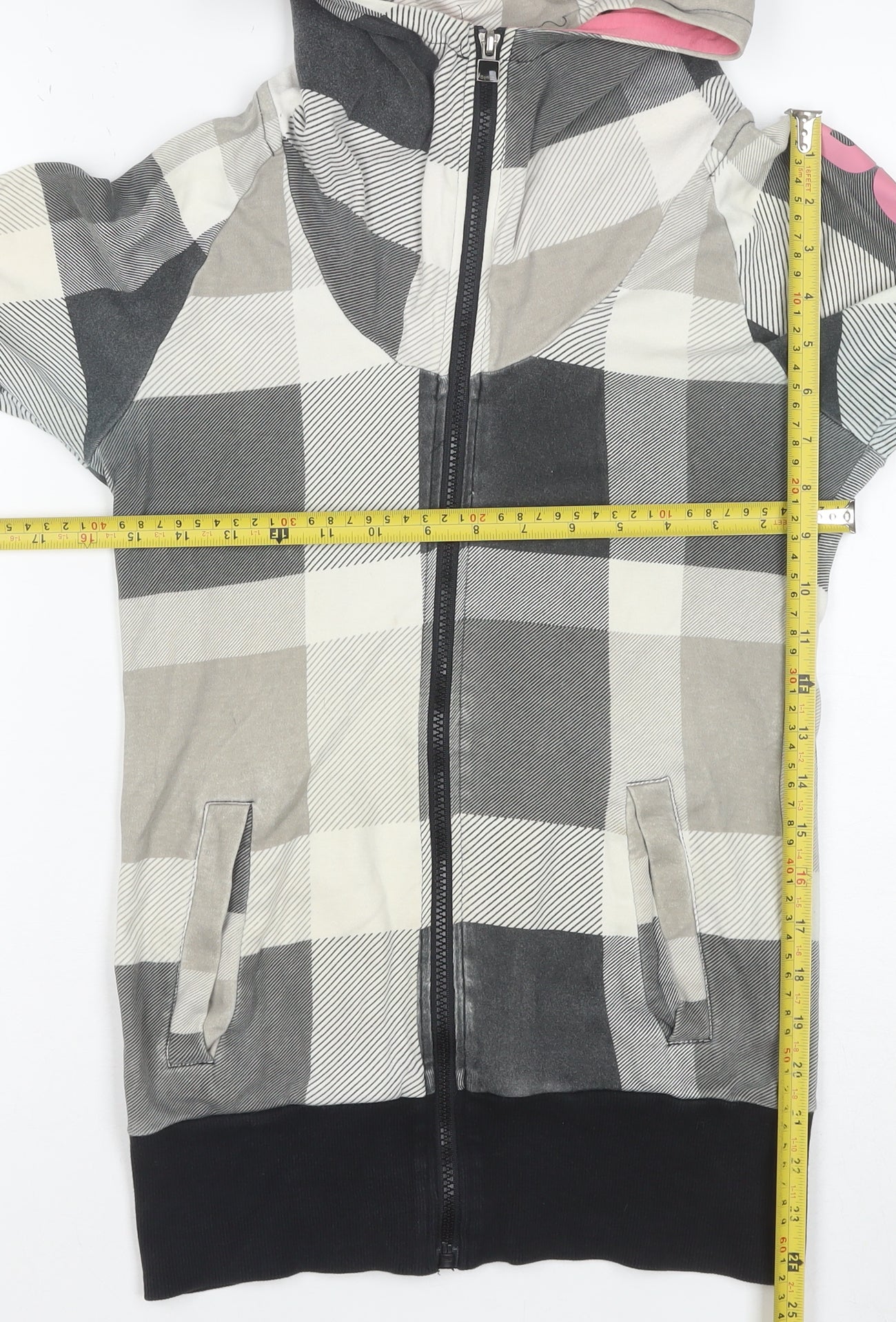 Bench Women's Grey Check Full Zip Hoodie Size M Cotton Casual