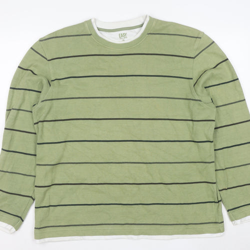 Easy Mens Green Striped Cotton Pullover Jumper XL