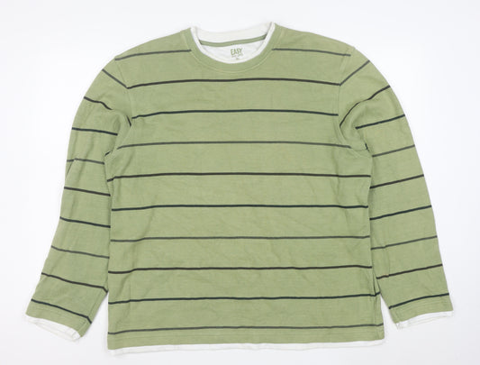 Easy Mens Green Striped Cotton Pullover Jumper XL