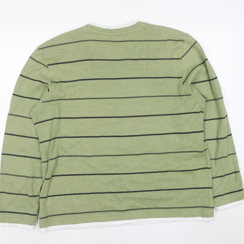 Easy Mens Green Striped Cotton Pullover Jumper XL