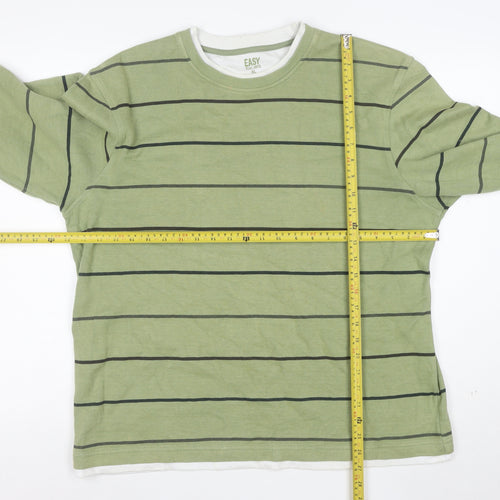 Easy Mens Green Striped Cotton Pullover Jumper XL