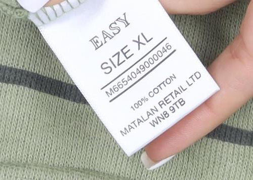 Easy Mens Green Striped Cotton Pullover Jumper XL