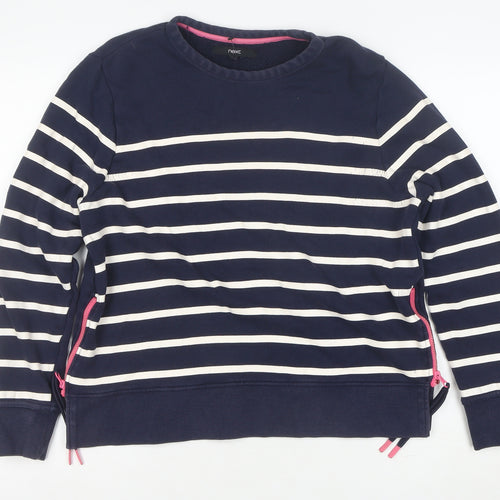 Next Women Navy Blue Striped Sweatshirt Size M Cotton Zip Detail