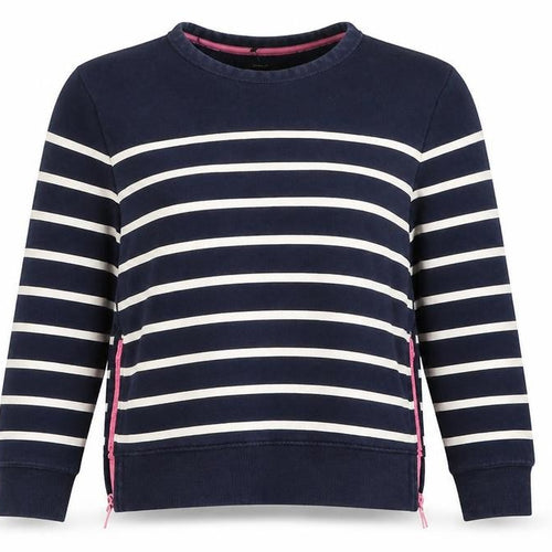 Next Women Navy Blue Striped Sweatshirt Size M Cotton Zip Detail