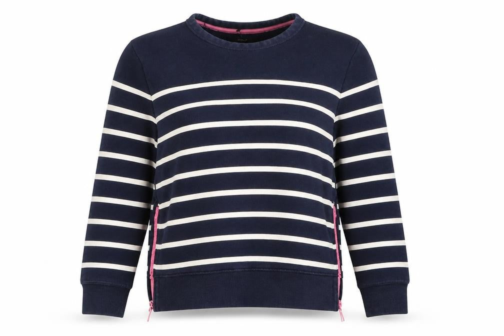 Next Women Navy Blue Striped Sweatshirt Size M Cotton Zip Detail