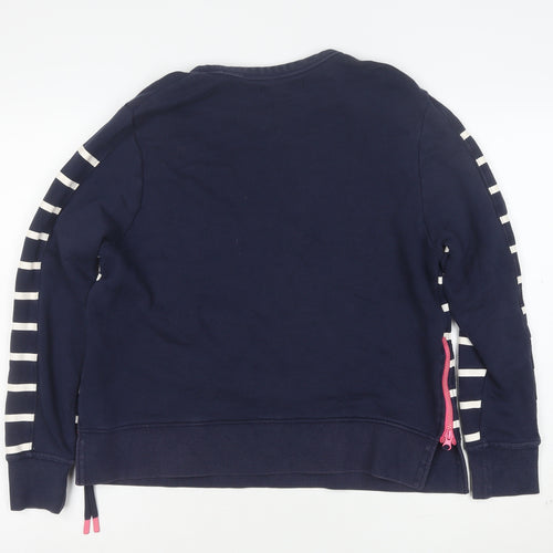 Next Women Navy Blue Striped Sweatshirt Size M Cotton Zip Detail