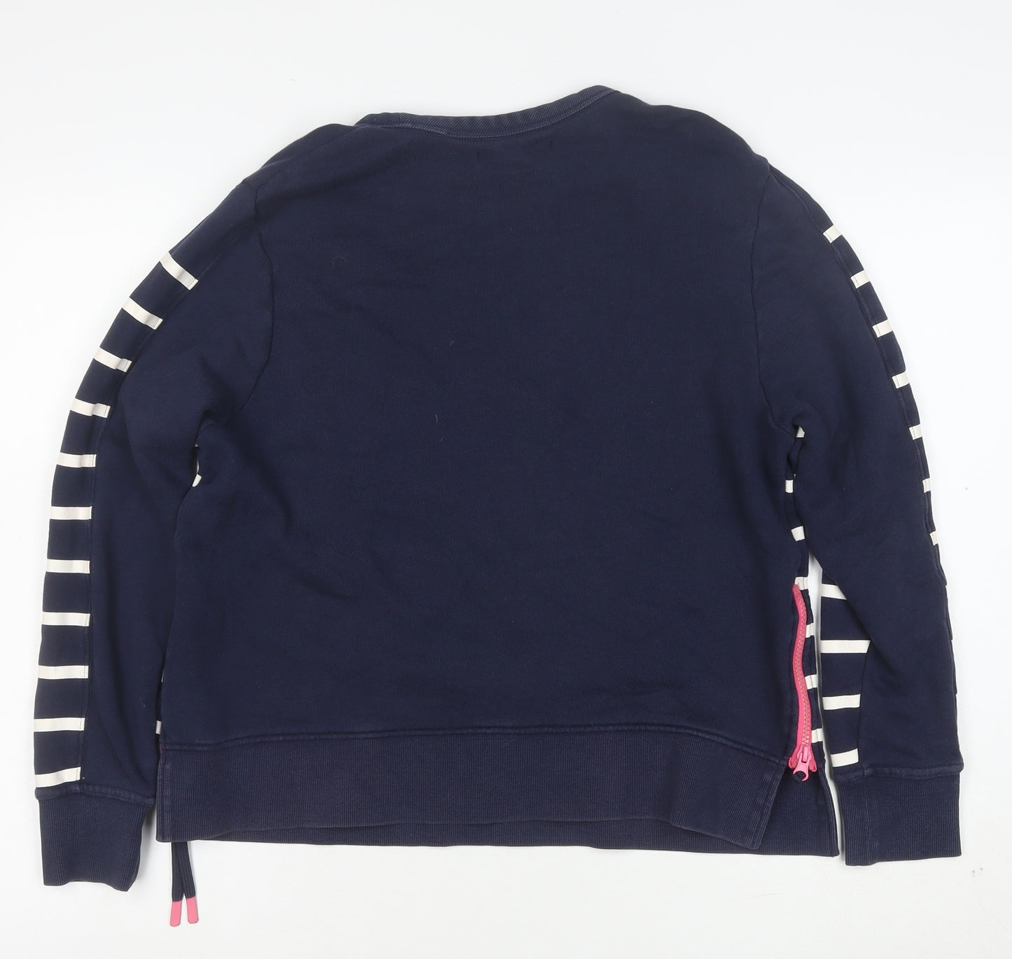 Next Women Navy Blue Striped Sweatshirt Size M Cotton Zip Detail