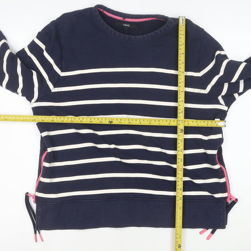 Next Women Navy Blue Striped Sweatshirt Size M Cotton Zip Detail