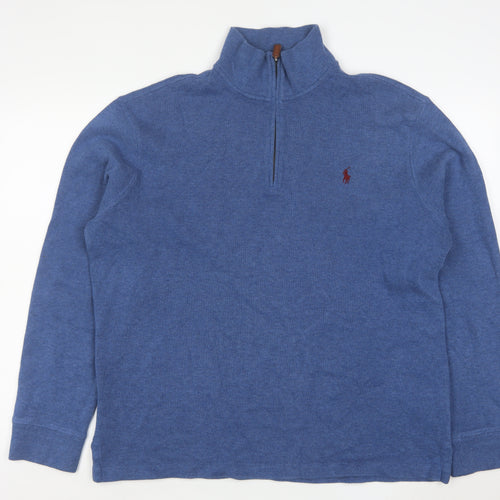 Polo Ralph Lauren Men's Blue 1/4 Zip Cotton Pullover Sweatshirt Size L