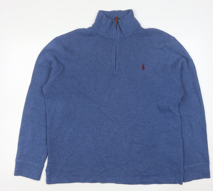 Polo Ralph Lauren Men's Blue 1/4 Zip Cotton Pullover Sweatshirt Size L