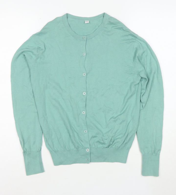 Uniqlo Women's Green Cotton Crew Neck Cardigan Size S