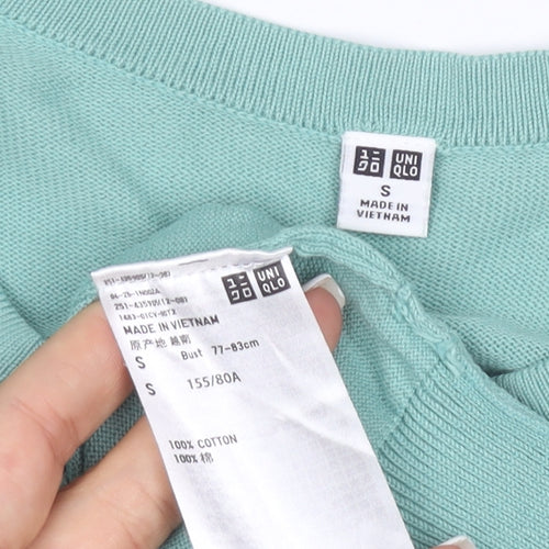 Uniqlo Women's Green Cotton Crew Neck Cardigan Size S