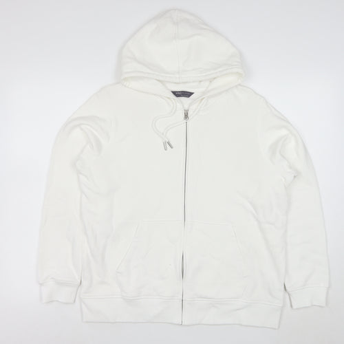 Marks and Spencer Women White Full Zip Hoodie Size 16 Cotton Blend