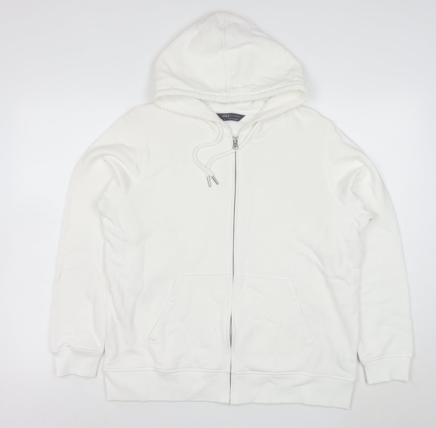 Marks and Spencer Women White Full Zip Hoodie Size 16 Cotton Blend