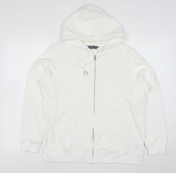 Marks and Spencer Women White Full Zip Hoodie Size 16 Cotton Blend
