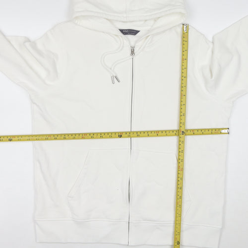 Marks and Spencer Women White Full Zip Hoodie Size 16 Cotton Blend