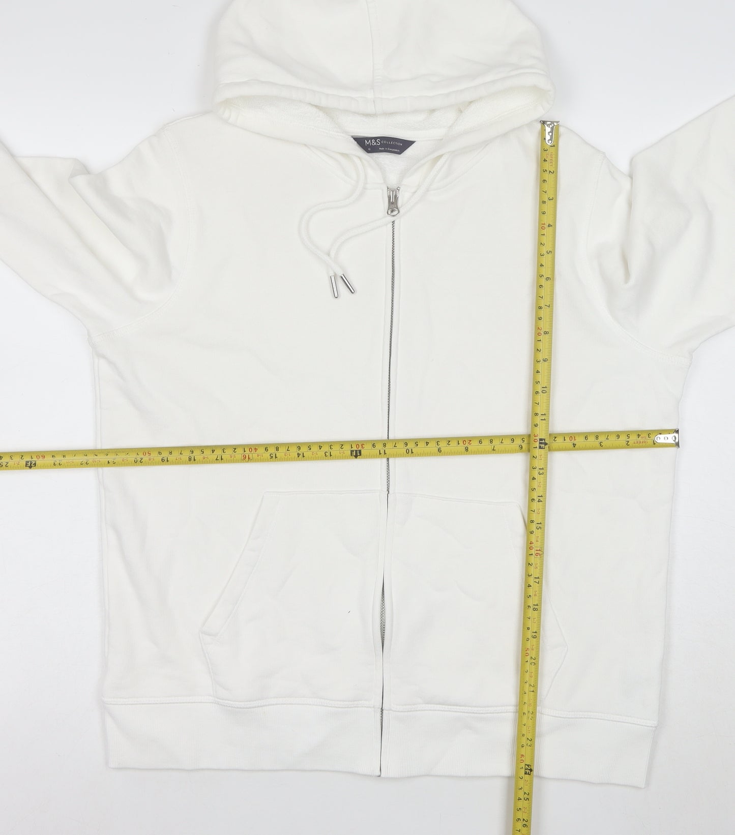 Marks and Spencer Women White Full Zip Hoodie Size 16 Cotton Blend