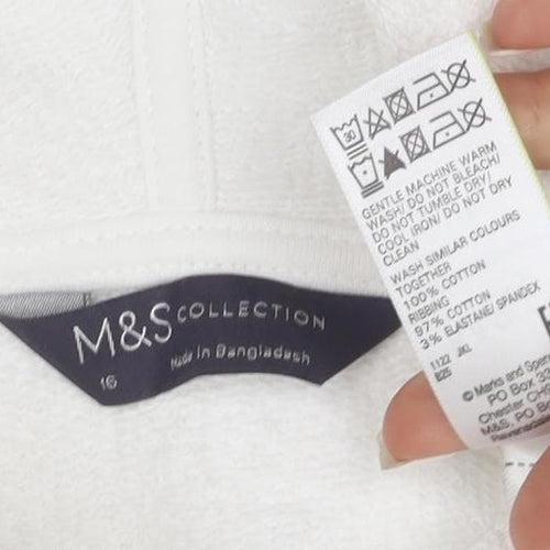 Marks and Spencer Women White Full Zip Hoodie Size 16 Cotton Blend
