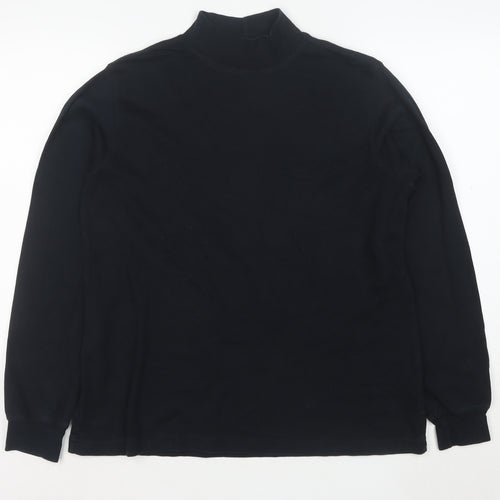 Lands' End Women's Black Mock Neck Long Sleeve Cotton Top Size 10-12