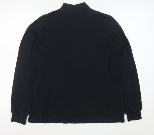 Lands' End Women's Black Mock Neck Long Sleeve Cotton Top Size 10-12