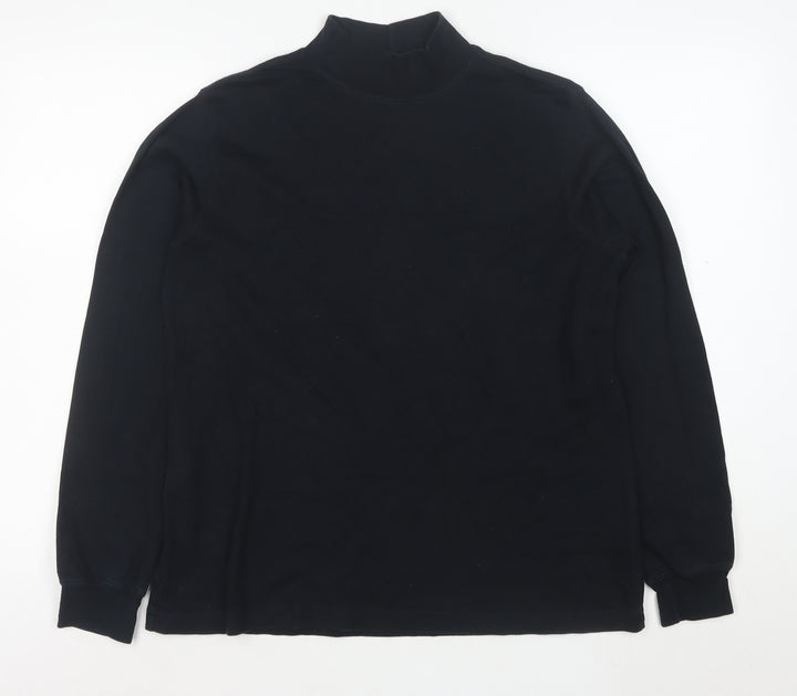 Lands' End Women's Black Mock Neck Long Sleeve Cotton Top Size 10-12