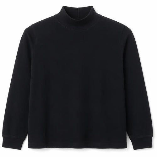 Lands' End Women's Black Mock Neck Long Sleeve Cotton Top Size 10-12