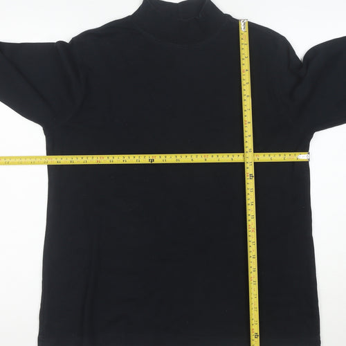 Lands' End Women's Black Mock Neck Long Sleeve Cotton Top Size 10-12