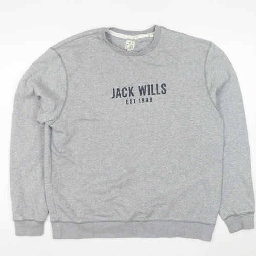 Jack Wills Men’s Grey Logo Pullover Sweatshirt L Regular Fit
