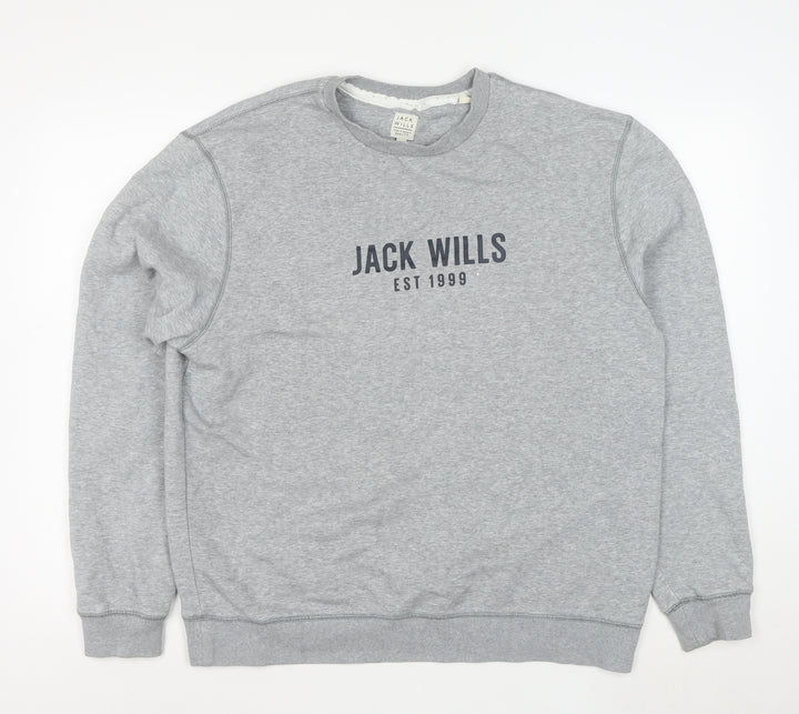 Jack Wills Men’s Grey Logo Pullover Sweatshirt L Regular Fit