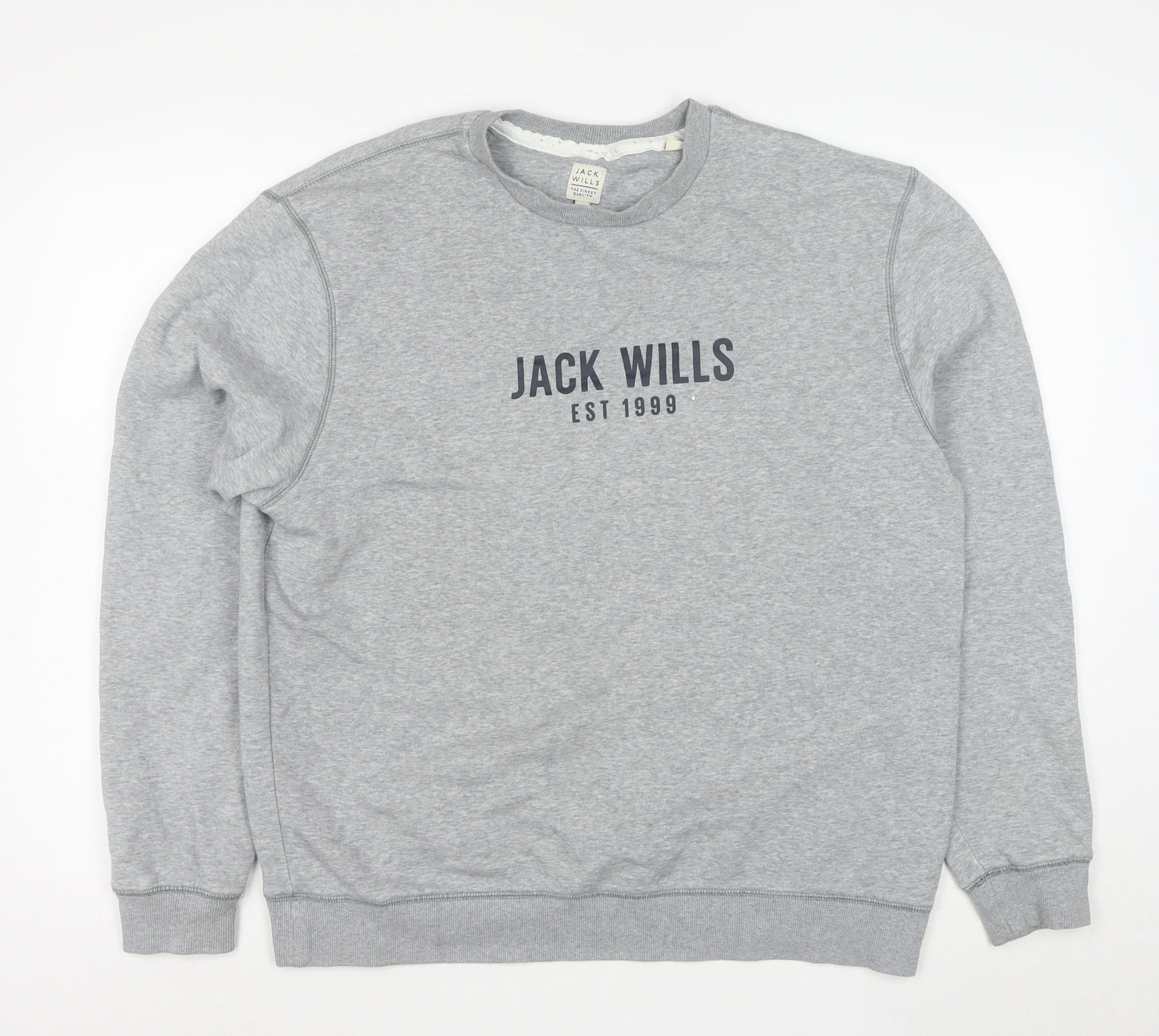 Jack Wills Men’s Grey Logo Pullover Sweatshirt L Regular Fit