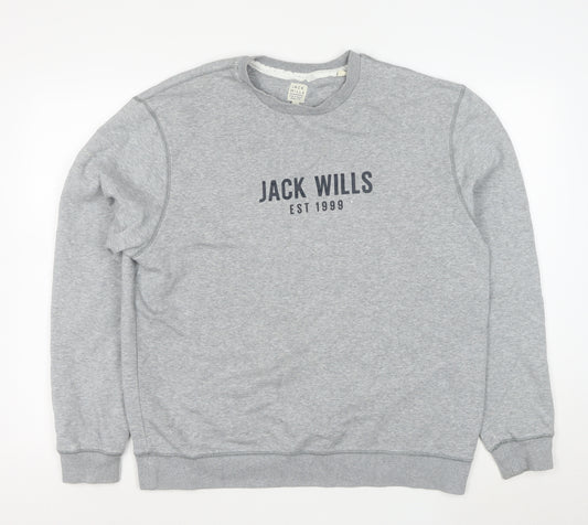 Jack Wills Men’s Grey Logo Pullover Sweatshirt L Regular Fit