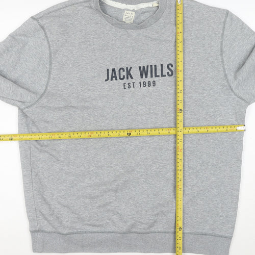 Jack Wills Men’s Grey Logo Pullover Sweatshirt L Regular Fit