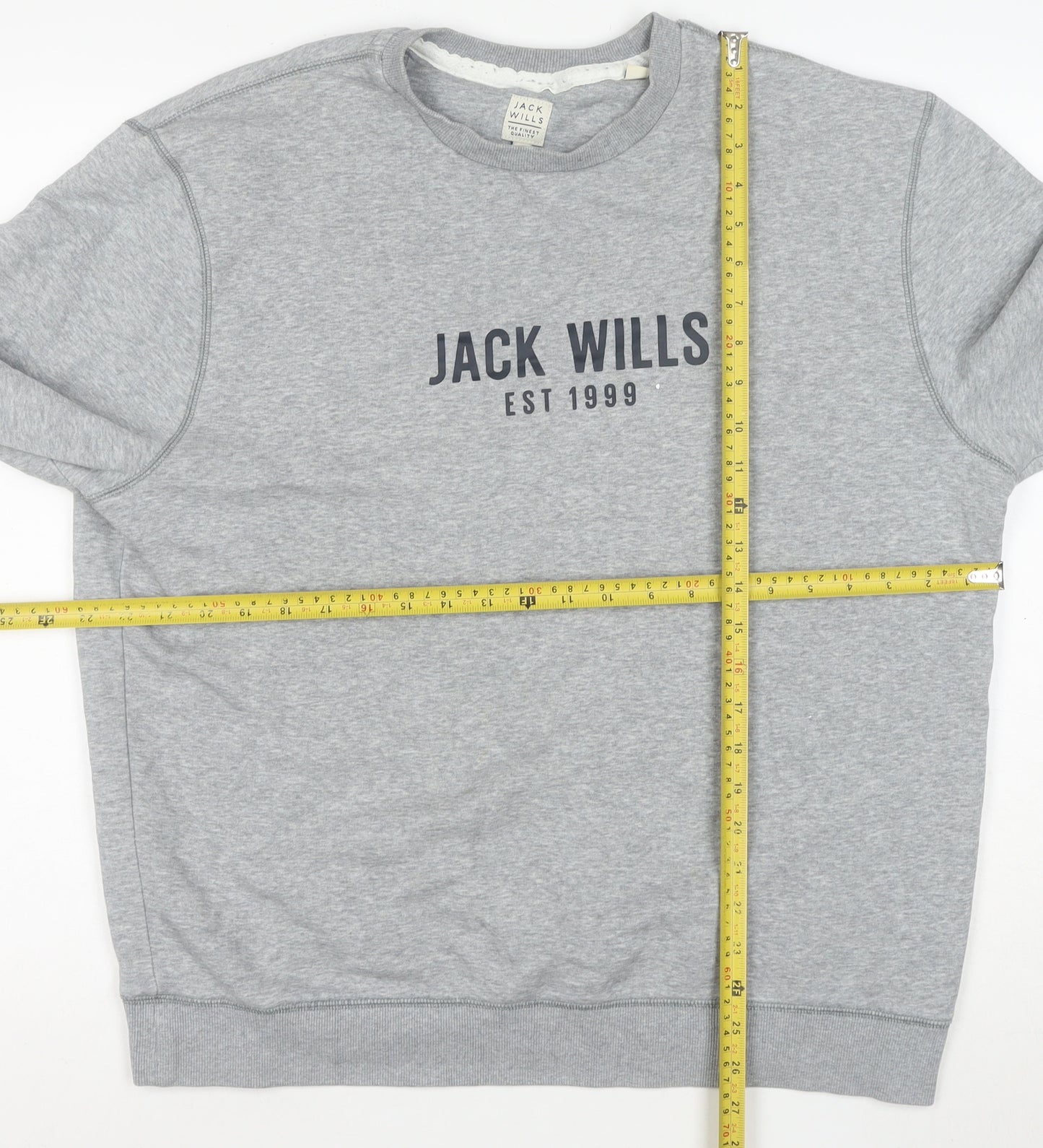Jack Wills Men’s Grey Logo Pullover Sweatshirt L Regular Fit