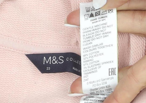Marks and Spencer Women's Pink Pullover Hoodie Size 22 Cotton Blend