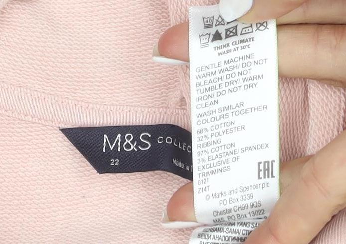 Marks and Spencer Women's Pink Pullover Hoodie Size 22 Cotton Blend