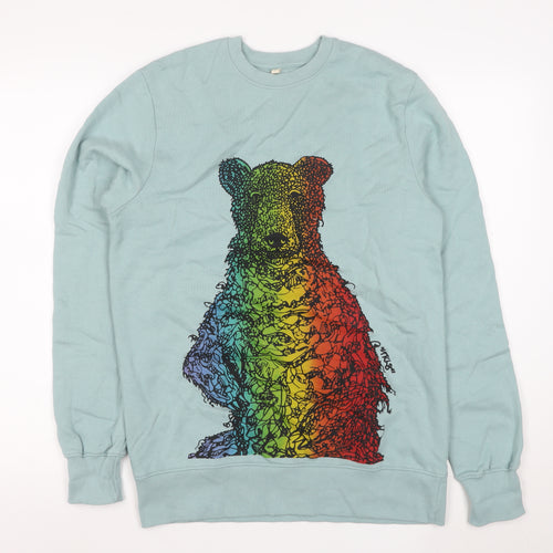 The Art of Positive Men Blue M Cotton Rainbow Bear Graphic Sweatshirt