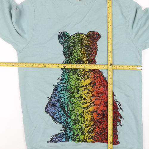 The Art of Positive Men Blue M Cotton Rainbow Bear Graphic Sweatshirt