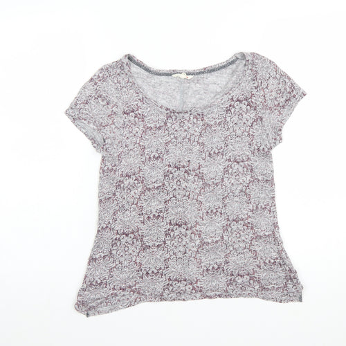 White Stuff Womens Grey Floral Linen T-Shirt Size 8 Short Sleeve