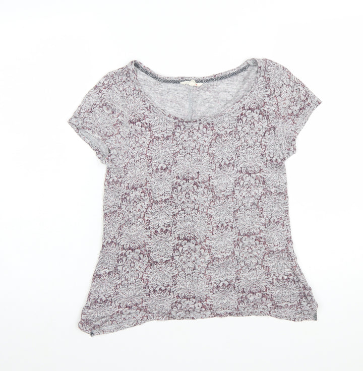 White Stuff Womens Grey Floral Linen T-Shirt Size 8 Short Sleeve