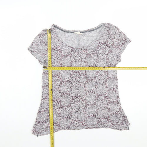 White Stuff Womens Grey Floral Linen T-Shirt Size 8 Short Sleeve
