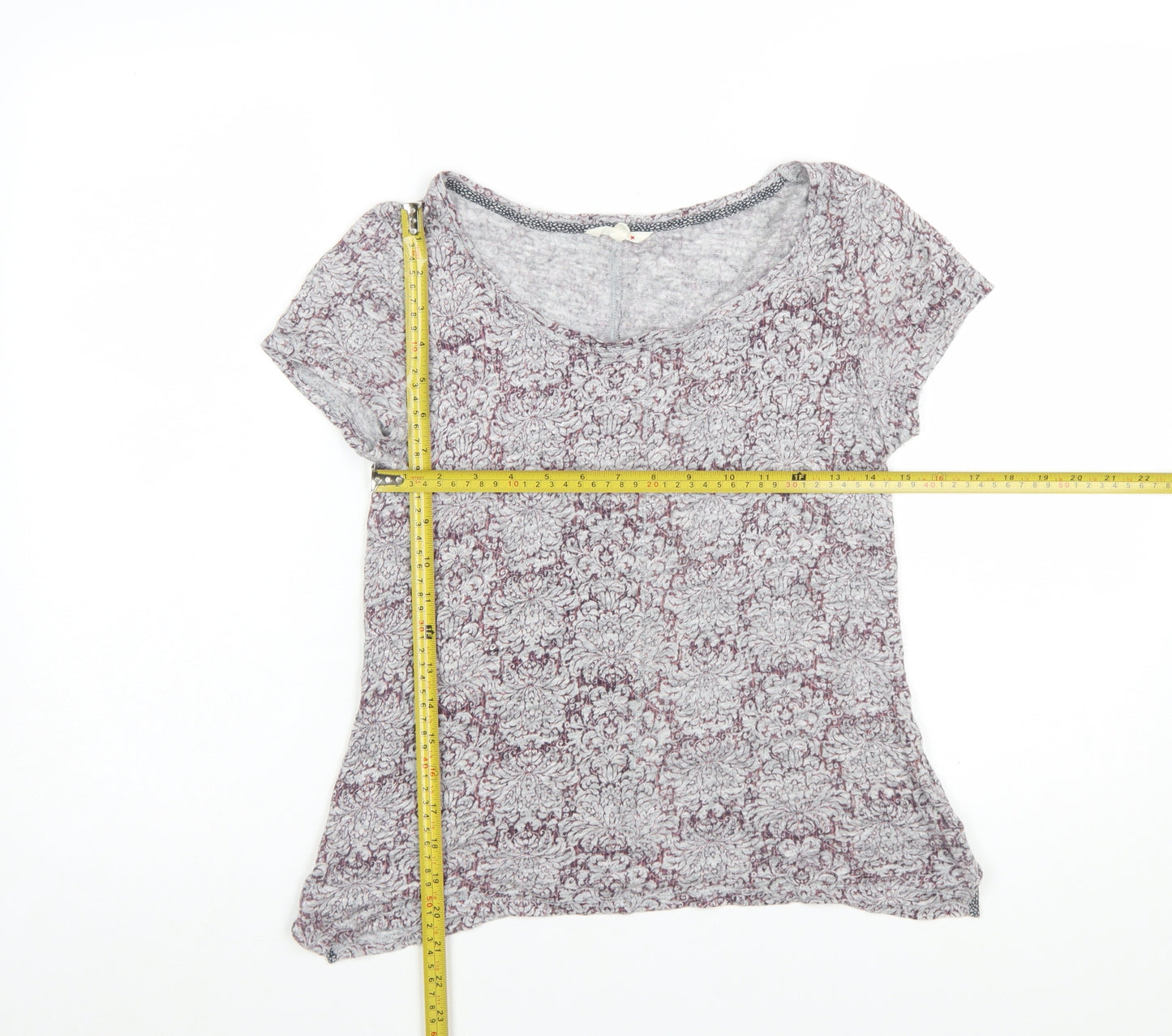 White Stuff Womens Grey Floral Linen T-Shirt Size 8 Short Sleeve