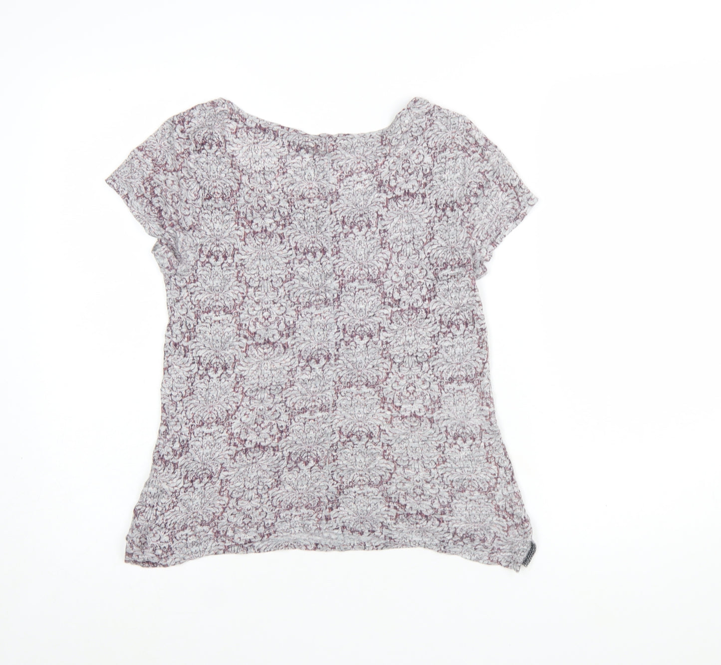 White Stuff Womens Grey Floral Linen T-Shirt Size 8 Short Sleeve